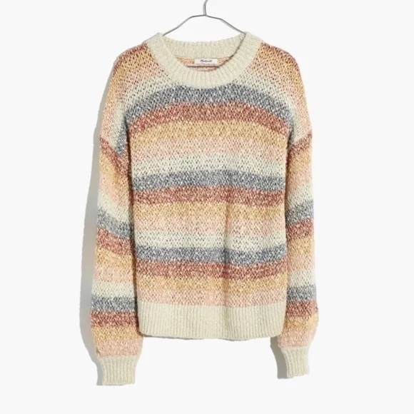 Madewell Baez Pullover Sweater in Rainbow Stripe Alpaca Wool Blend Size XS - Picture 3 of 10